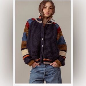 New! The “NY PREP” Varsity Stripped Button Front Fur Lined Sweater Cardigan